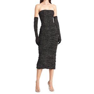 Sau Lee Farrah Glitter Ruched Midi Dress with Gloves